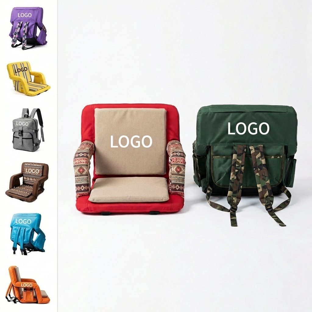 Portable Reclining Stadium Chair with Cup Holders & Storage Pouch