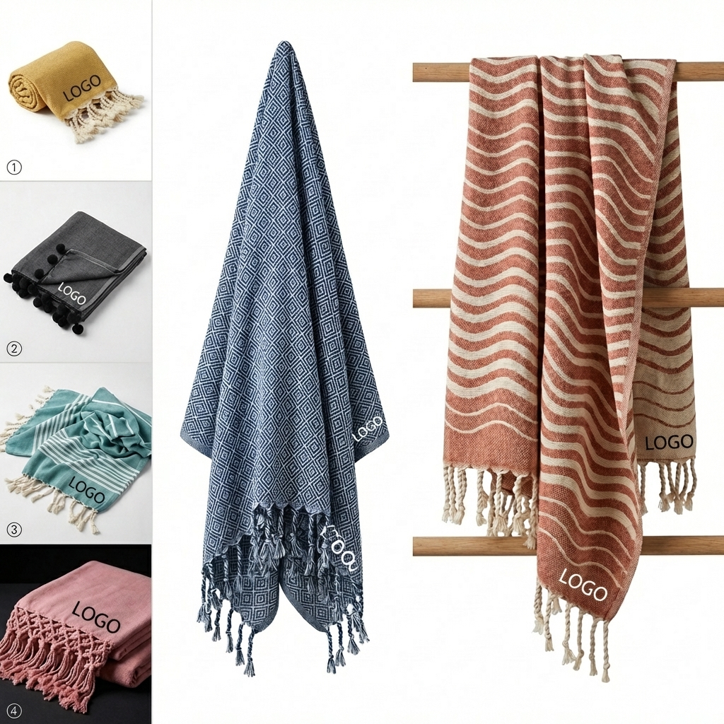 Orange and White Wavy Stripe Beach Towel with Fringe, 39x71 Inches