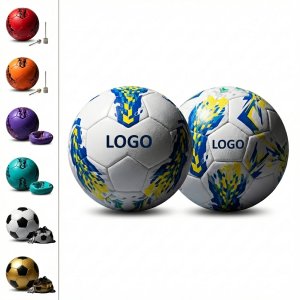 Vibrant PVC Soccer Ball in White, Blue & Yellow - Standard Size 5 for Training & Play
